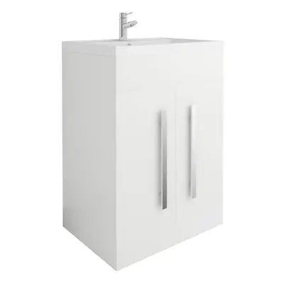 NRG White Bathroom Furniture Storage Cabinet Freestanding Vanity Unit & Basin - 600mm