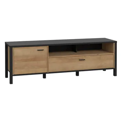 High Rock TV Unit in Matt Black/Riviera Oak