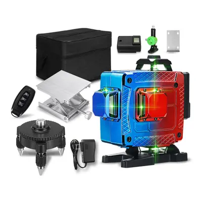 (US Plug, Dual Battery) Line 4D Colorful Green Light Laser Level Single/Dual Battery Horizontal 