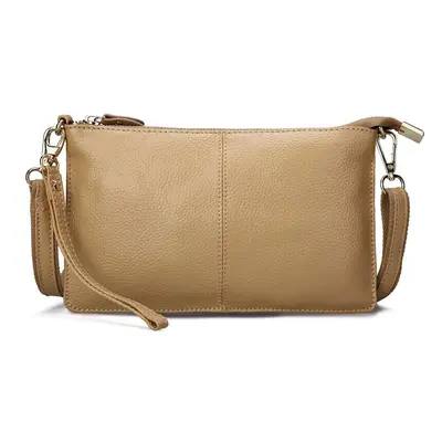 (Khaki) Women Genuine Leather Day Clutches Candy Color Bags Women's Fashion Crossbody Bags Small