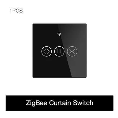 (EU Black) 433MHz Smart Touch Curtain Switch Roller Blinds Shutter Wireless Control Relay Status