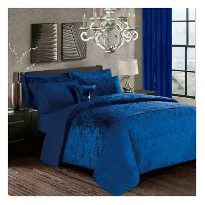 (Royal-Blue, King) Luxury Crushed Velvet SANTIAGO Duvet Cover Bedding