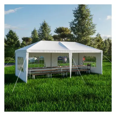 (White) BIRCHTREE 3x6m Garden PE Gazebo Party Wedding Camping Tent With Walls Canopy