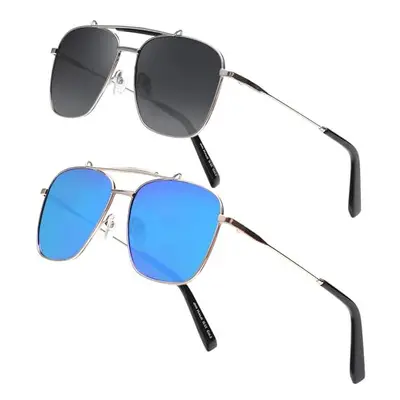 Jim Halo Oversized Square Pilot Sunglasses Men Women, Retro Polarized Metal Frame Shades UV400 B