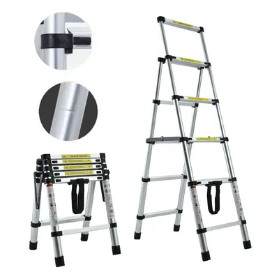 4-5 Step Telescopic Ladder Extension Portable Multi Purpose Folding Stepladder Aluminum Heavy Du