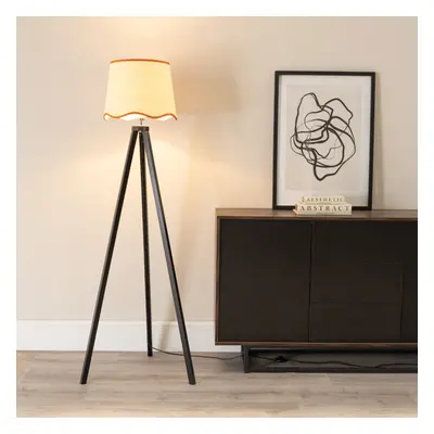 ValueLights Barbro Black Wood Scallop Rust Edge Shade Floor Lamp