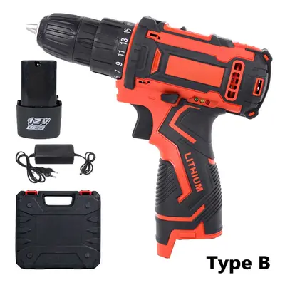 (One Battery, EU Plug) 12V Electric Drill Cordless Wireless Rechargeable Electric Screwdriver Dr