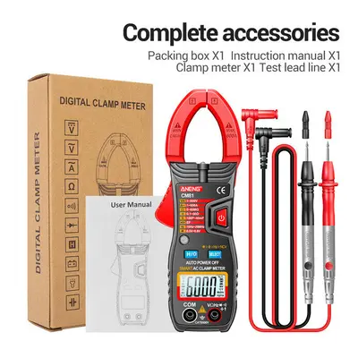 (Red) Counts Auto Range NCV Digital Clamp Meter DC/AC Voltage Current Resistance Frequency Capac