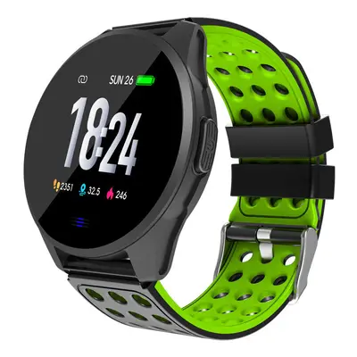 (Green) Tempered Glass Carbon Fiber Case Breathing Light 24hour Heart Rate Long Battery Life Sma