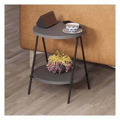 FWStyle Round Side Table Tier Scratch Resistant Anthracite Grey Metal Frame