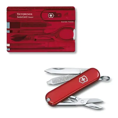 (red) Victorinox Swiss Army knife and SwissCard bundle - multi function pocket tools