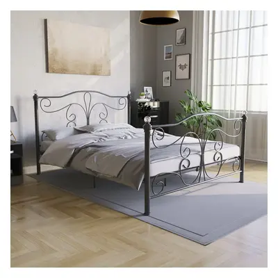 (King Size, Black) Chicago Metal Bed Frame Crystal Finials Slatted