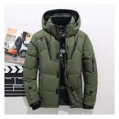 (Army Green, 3XL) Men Winter Warm Duck Down Jacket Ski Jacket Snow Thick Hooded Puffer Coat Park