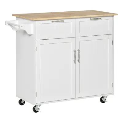 HOMCOM Modern Rolling Storage Kitchen Island with Adjustable shelves-White