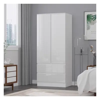 FWStyle Narvik Modern Door Drawer Combination Wardrobe White Gloss