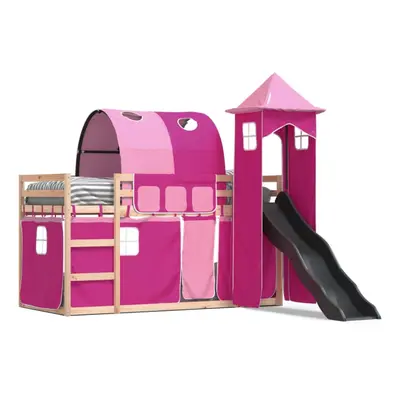 (pink, x cm) vidaXL Bunk Bed with Slide and Curtains Twin Sleeper