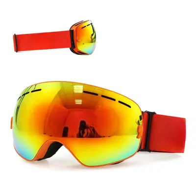 (Frame Orange) Ski Goggles Double Layers UV400 Anti-Fog Big Mask Glasses for Skiing Snowboard