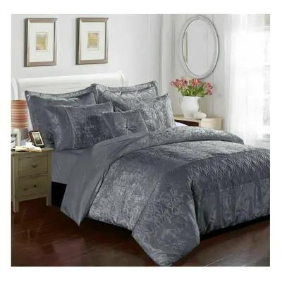 (Grey, King) Luxury Crushed Velvet SANTIAGO Duvet Cover Bedding