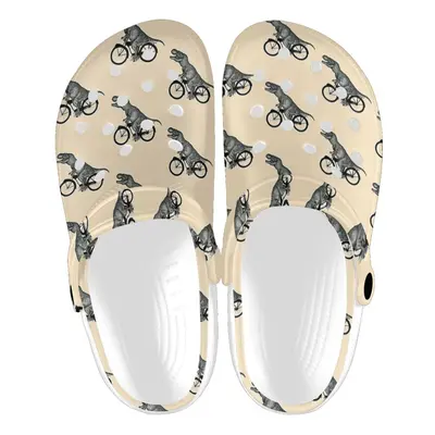 (Bike and t rex dinosaur silhouettes_4365) Garden Clogs Shoes for Mens & Womens & Kids Clog Slip