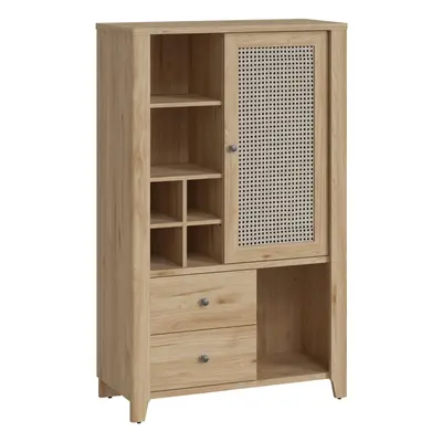 Cestino Door Drawer Cabinet in Jackson Hickory Oak and Rattan Effect