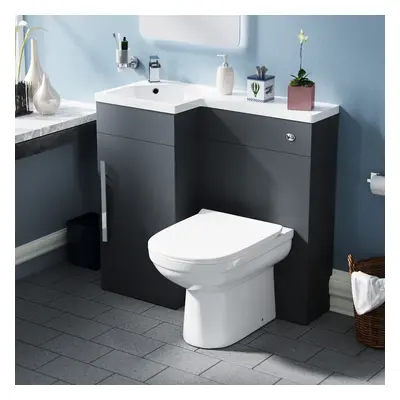 Nes Home 900mm Left Hand Matt Grey Basin Vanity, WC Unit & Back To Wall Toilet