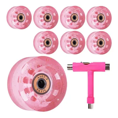 8 Pack 32X58mm,82A Quad Roller Skate Wheels with Bearing Installed for Double Row Skating,Pink