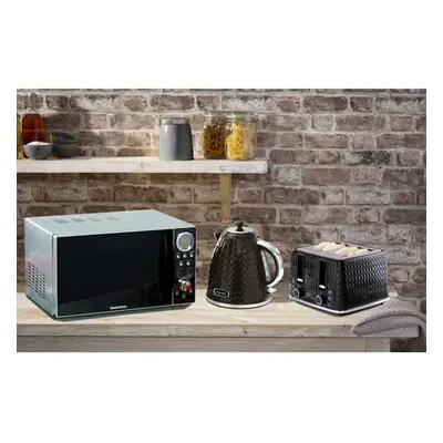 Daewoo ARGYLE Black 1.7L 3KW JUG KETTLE 4-Slice Toaster and Digital Multi-Stage Microwave