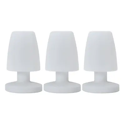 Set of Contemporary Petite IP44 Rated Outdoor Garden White Mushroom Table Lamps with an Integrat