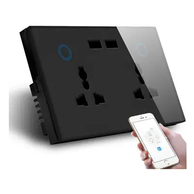 (Black) Smart WiFi Switch Double Universal Outlet with USB Compatible with Alexa and Google Home