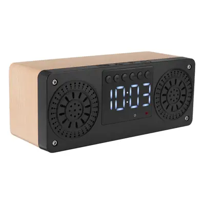 (Yellow) Bluetooth 5.0 Wooden Speaker Alarm Clock Support TF Card/USB/AUX/ FM Radio