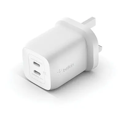 Belkin 65W Dual USB Type C Wall Charger, Fast Charging Power Delivery 3.0 with GaN Technology, U