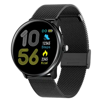 (Black-Stainless Steel) 2.5D Full Touch Blood Pressure O2 IP68 Deep Waterproof Sports Mode Weath