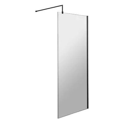 Wetroom 8mm Toughened Safety Glass Screen and Support Bar 760mm x 1850mm - Satin Black