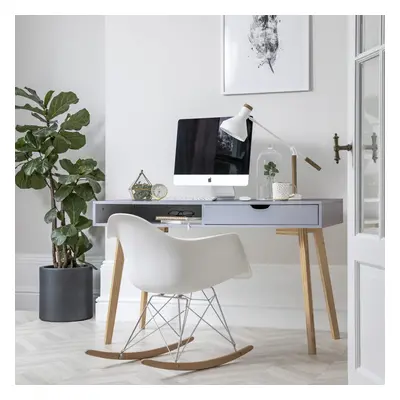 Ludvig Office Desk Computer Table in Silk Grey and Natural Pine