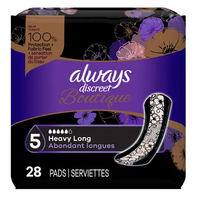 Always Discreet Boutique Incontinence Pads, Size 5, Heavy Absorption, Long, Pads