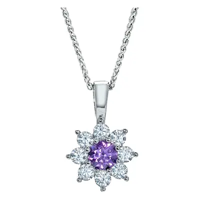 Jewelco London Rhodium Plated Sterling Silver Purple Cubic Zirconia Classic Royal Cluster Charm 