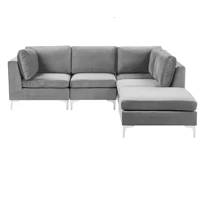 Sofa with Ottoman EVJA Velvet Grey Left Hand