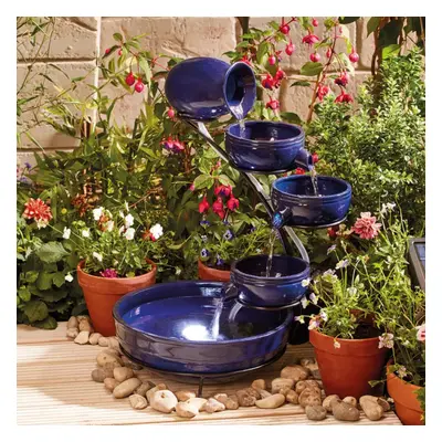 Ceramic Cascade Solar Water Feature Trickling Garden Fountain Blue