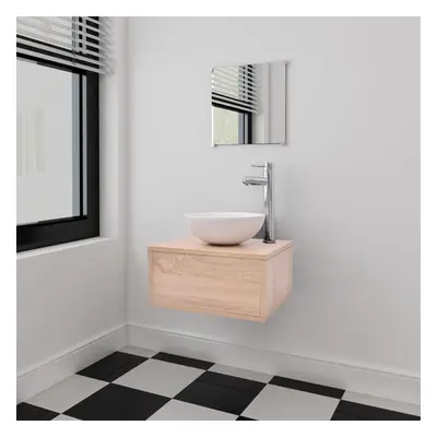 3 Piece Wall-mounted Bathroom Furniture Basin Cabinet Vanity Unit Mirror Beige