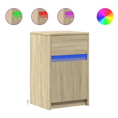 (sonoma oak, pcs) vidaXL Bedside Cabinet with LED Lights Nightstand Engineered Wood