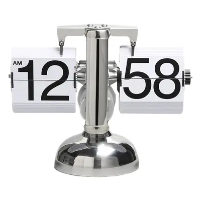 (White) Vintage Flip Clock - 12-Hour Retro Stainless Steel Desk Clock with Large Display for Liv