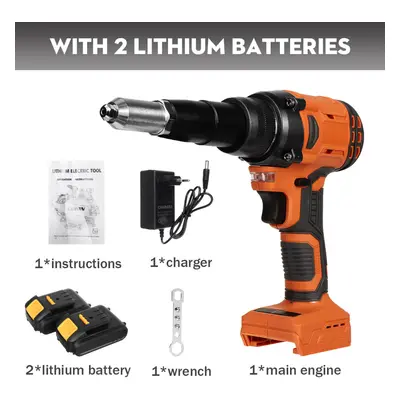 (Two Batteries EU Plug) 21V Electric Rivet Cordless Rivet Nut Drill Insert Nut Pull Riveting Too