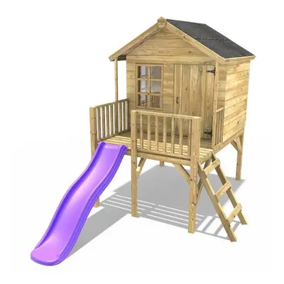 (Pheasant, Purple) Rebo 5FT x 5FT Childrens Wooden Garden Playhouse on Deck with 6ft Slide