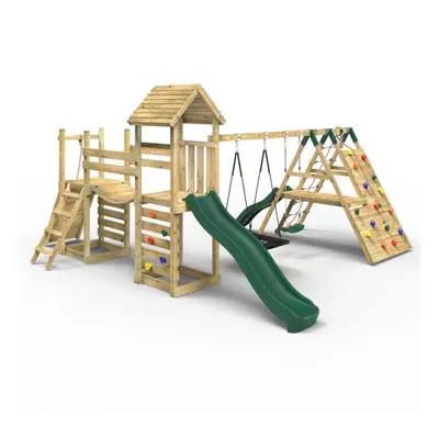 (San Luis) Rebo Double Tower Climbing Frame with Flexible Bridge, Swing & Slide