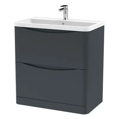 Floor Standing Drawer Vanity Basin Unit with Polymarble Basin, 800mm - Soft Black