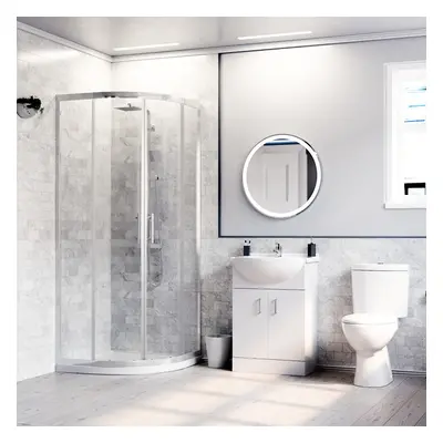 Nes Home White Toilet & Vanity Unit & 900mm Quadrant Shower Enclosure Tray Set