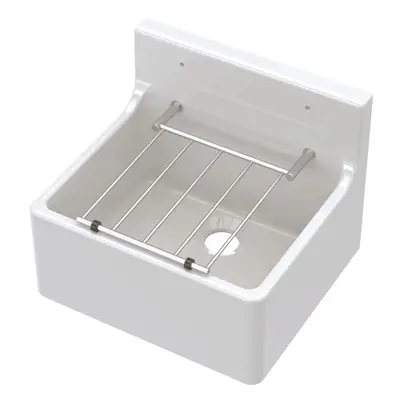 White Single Bowl Cleaner Sink with Grill 455mm x 362mm x 396mm