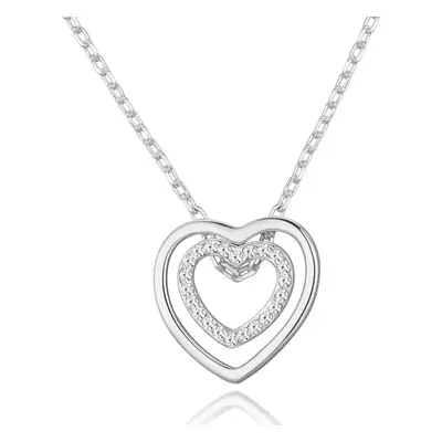 Silver Plated Double Heart Necklace Created with Swarovski Crystals