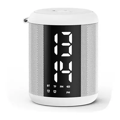 (White) Dual Alarm Clock 9D Bass Stereo Bluetooth Speaker 20-Hour Playtime Support TF FM AUX