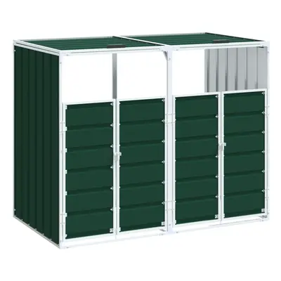 vidaXL Wheelie Bin Storage for Double Bins Garden Trash Cover Green Steel